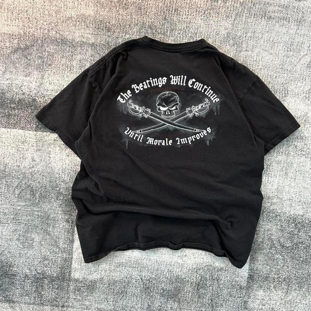 Black skull print tee with "The Bearings Will Continue" design